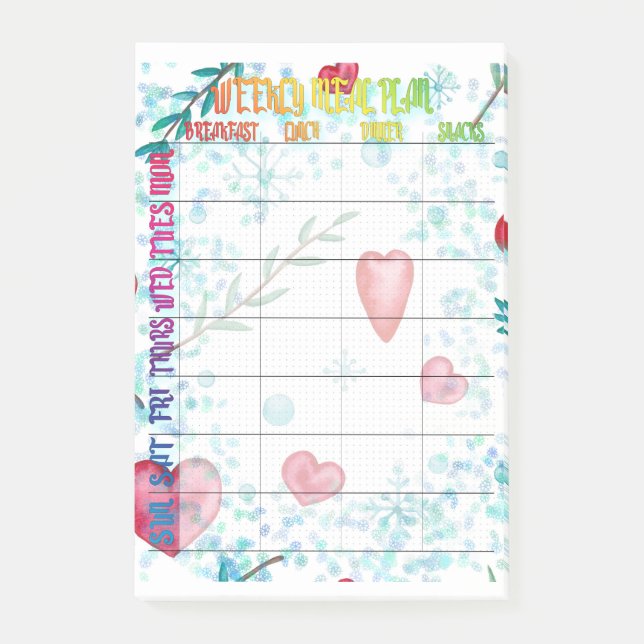Weekly meal planner post-it notes (Front)