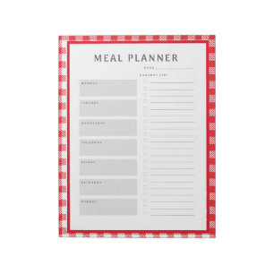 Weekly Meal Planner Red Gingham Border Notepad