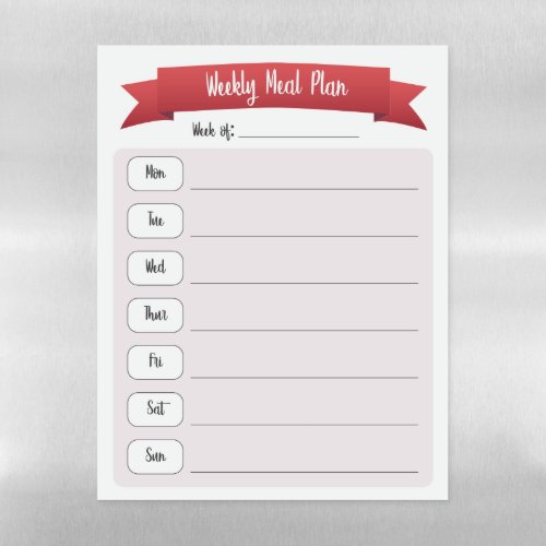 Weekly Meal Planner Red Magnetic Dry Erase Sheet