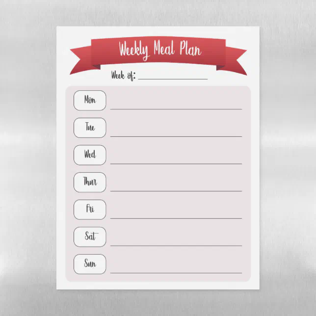 Weekly Meal Planner Red Magnetic Dry Erase Sheet | Zazzle