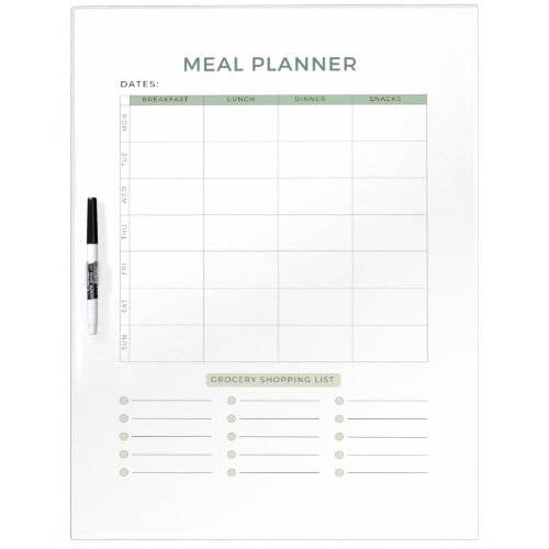 Weekly Meal Planner Schedule Grocery List  Dry Erase Board