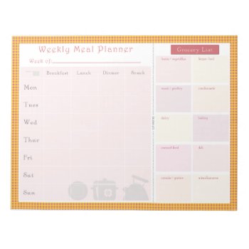 Weekly Meal Planner Summer Chequered Notepad by JulDesign at Zazzle
