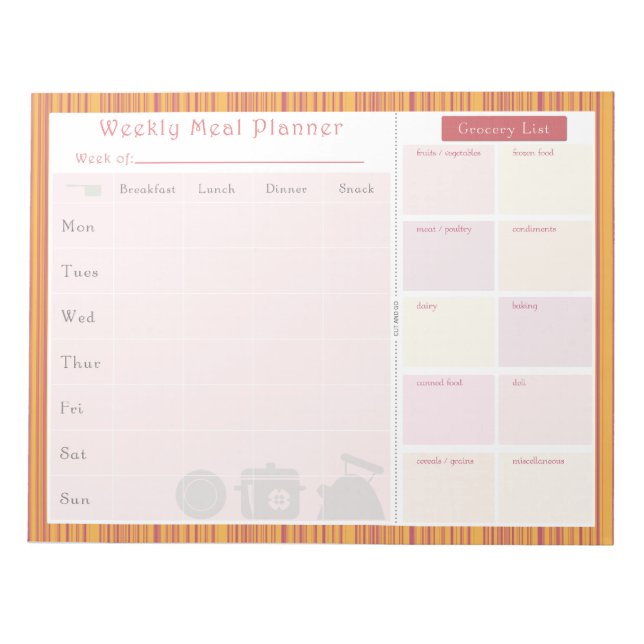 Weekly Meal Planner Summer Stripes Notepad (Front)
