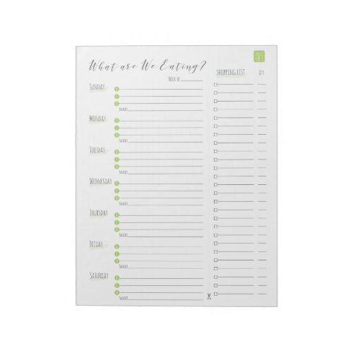 Weekly meal planner with grocery list Notepad