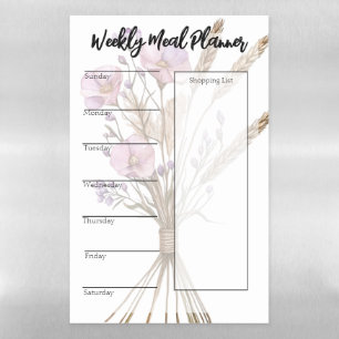 Weekly Meal Planner with Soft Floral Background Magnetic Dry Erase Sheet