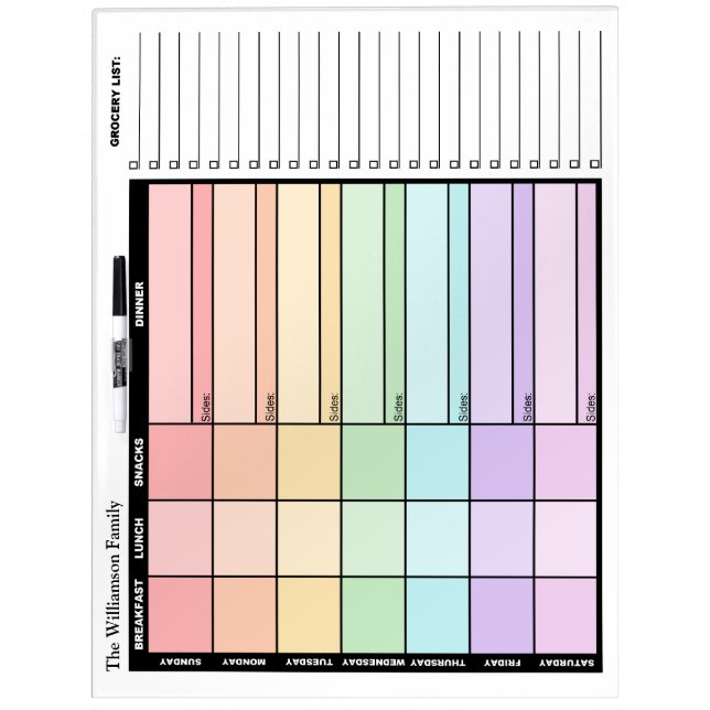 Weekly Meal Planning 22" x 16" Dry-Erase Board (Front)