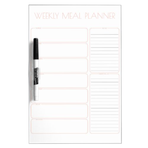 Weekly Meal Planning  Shopping List Organization Dry Erase Board