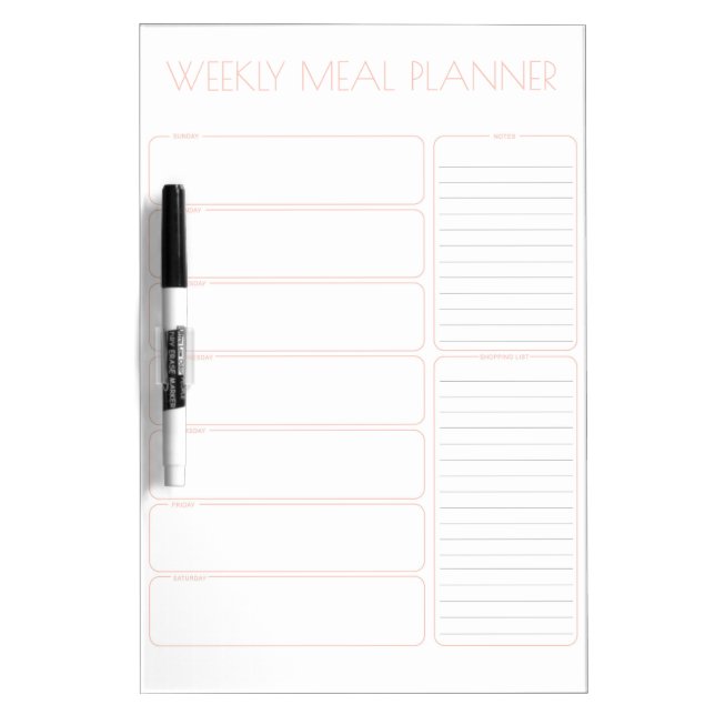 Weekly Meal Planning & Shopping List Organization Dry Erase Board (Front)