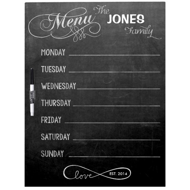Weekly Menu Blackboard for Kitchen (Dry Erase) (Front)