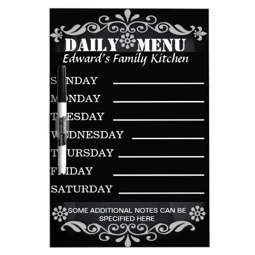 Weekly Menu Blackboard for Kitchen Family Recipes