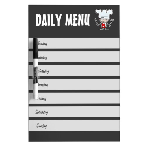 Weekly menu calendar dry erase board  Meal plan