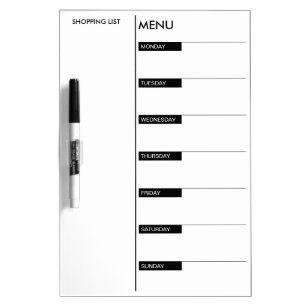 Weekly Menu Dry Erase Board with Shopping List