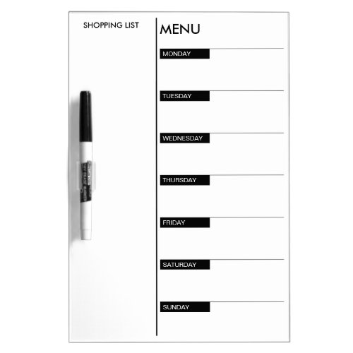 Weekly Menu Dry Erase Board with Shopping List