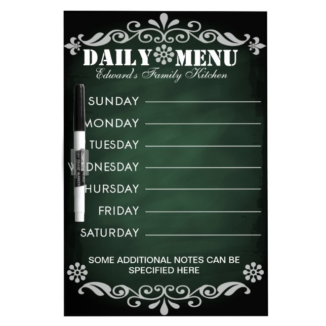 Weekly Menu Green Chalkboard for Kitchen Dry-Erase Board (Front)