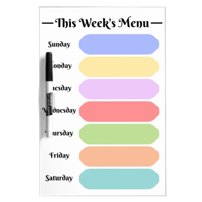 Weekly Menu Kitchen Dry Erase Board (Front)