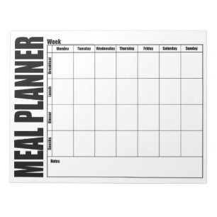 Weekly Menu Meal Planner Black And White Notepad