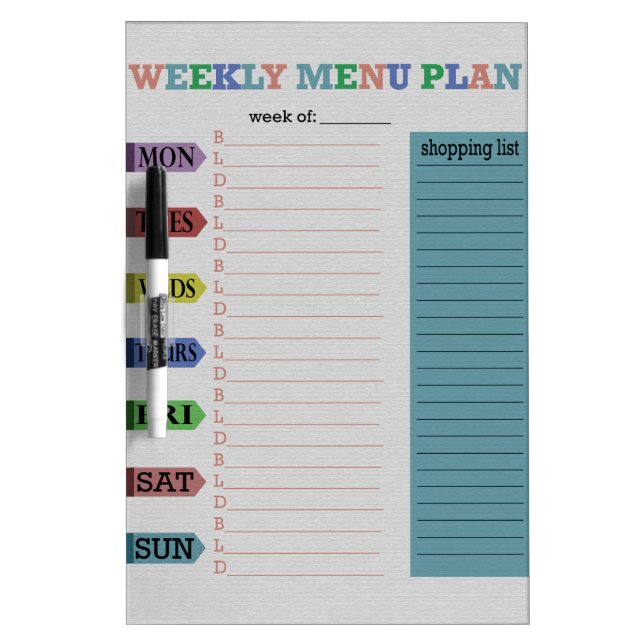 Weekly Menu Plan Dry-Erase Board (Front)