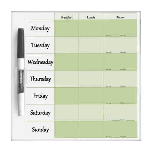 Weekly Menu Planner Dry Erase Board