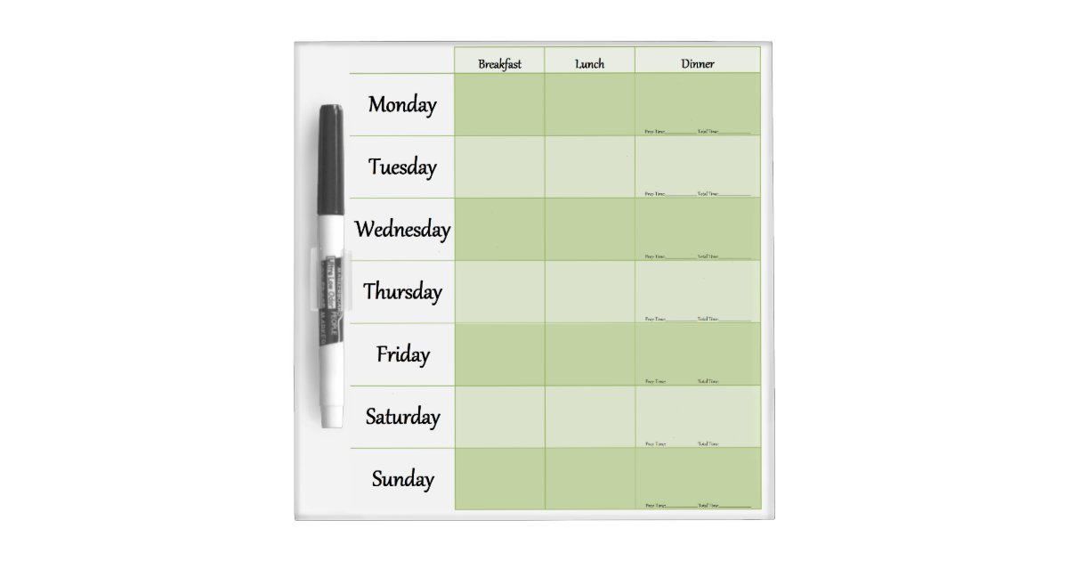 Weekly Menu Planner Dry Erase Board Zazzle