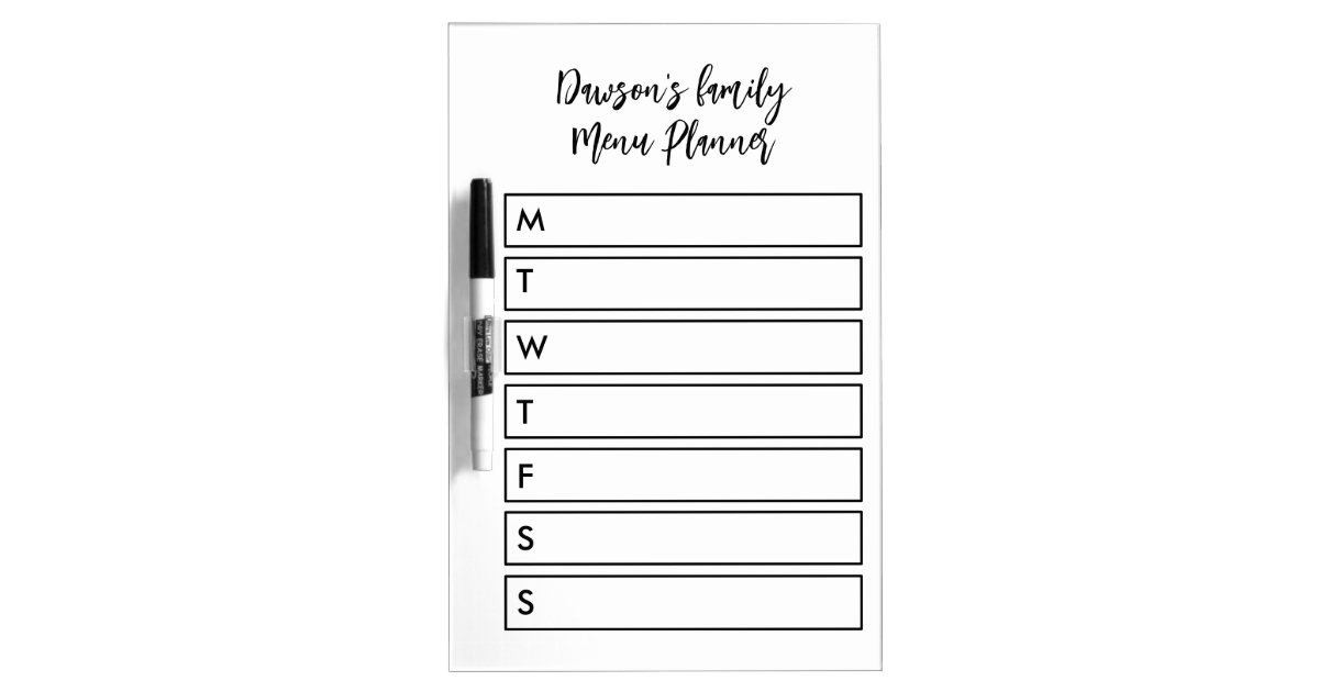 Weekly menu planner dry erase board | Zazzle