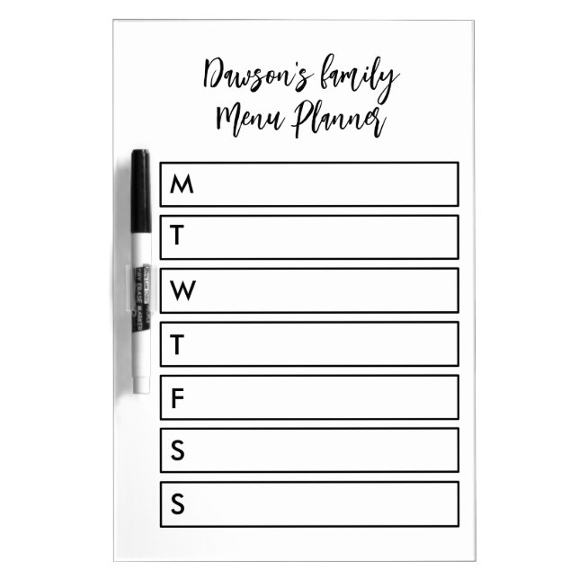 Weekly menu planner dry erase board (Front)