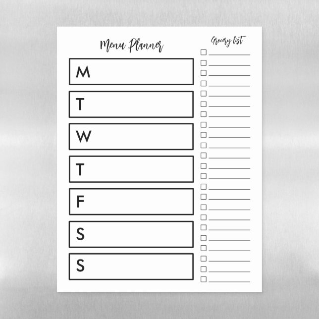 Weekly menu planner magnetic dry erase sheet (Vertical)