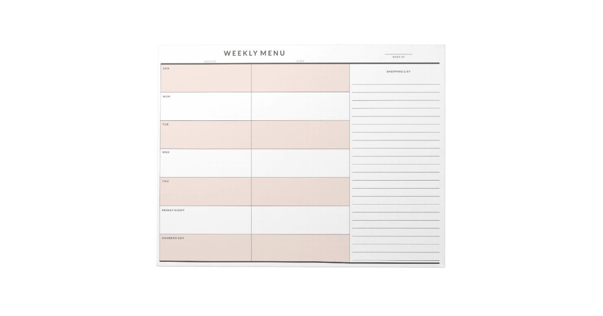 Weekly Menu Planner Notepad | Zazzle