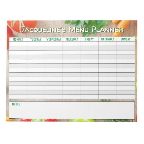 Weekly Menu Planner to Personalise Notepad