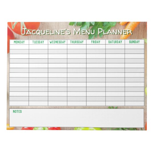 Weekly Menu Planner to Personalise. Notepad | Zazzle.com