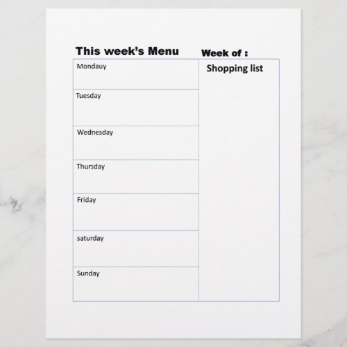 weekly menu printable meal planning sheet