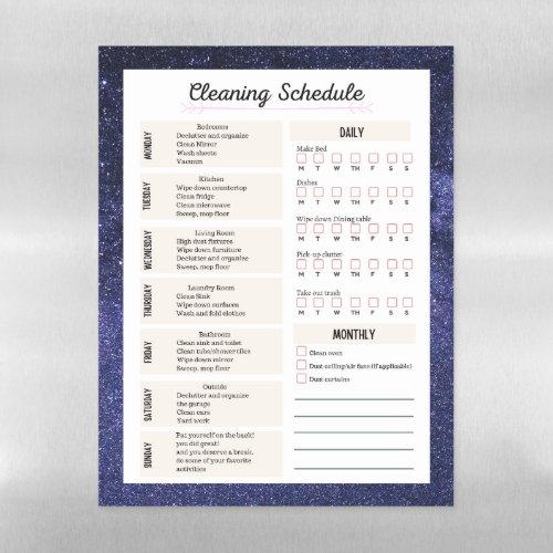 WeeklyMonthly Home Cleaning Schedule Galaxy  Magnetic Dry Erase Sheet