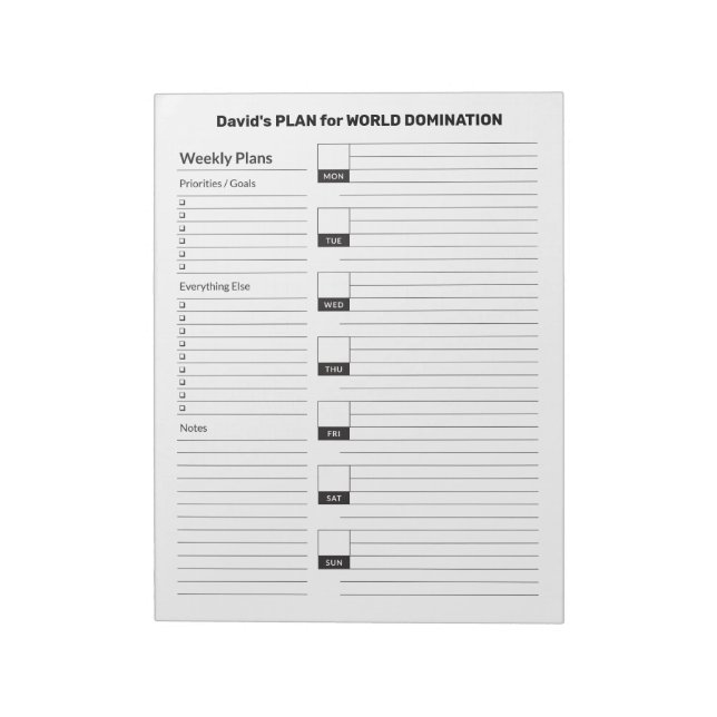 Weekly Notepad Simple and Functional Lined Monday  (Rotated)