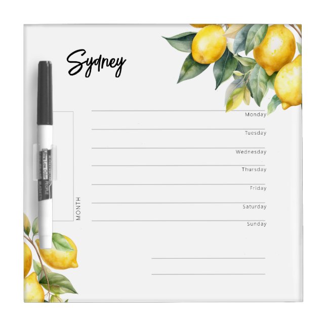 Weekly Organizer and Planner - Lemons Dry Erase Board (Front)
