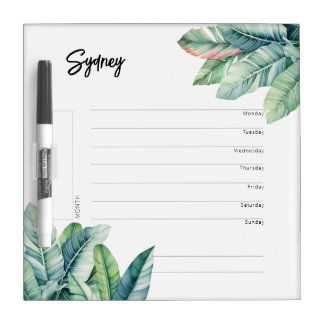 Weekly Organizer and Planner - Palms and jungle Dry Erase Board