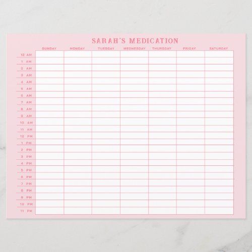 Weekly Pink Medication Tracker