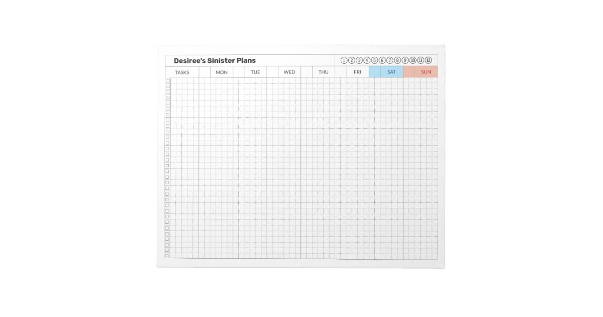 Weekly Plan Sinister Plan Notepad Zazzle