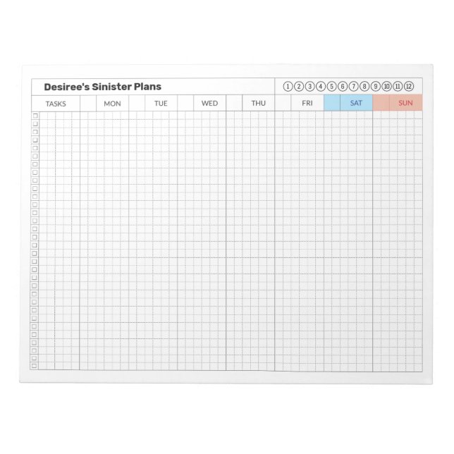 Weekly Plan - Sinister Plan Notepad (Front)