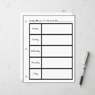 Weekly Planner 5 Days Week Fabric Font Paper Sheet