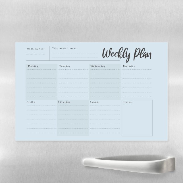 Weekly planner and organiser blue magnetic dry erase sheet (In Situ)