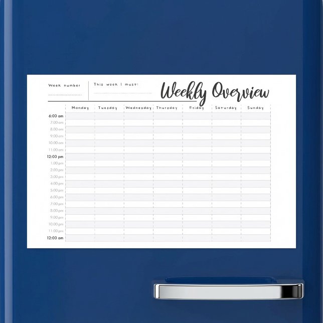 Weekly planner and organiser, hour by hour magnetic dry erase sheet (Weekly planner and organiser, hour by hour magnetic dry erase sheet.)