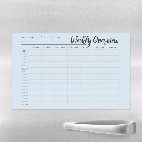 Weekly planner and organiser hour by hour view magnetic dry erase sheet