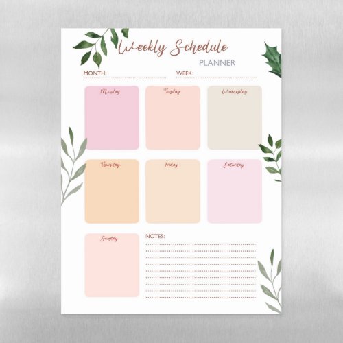 Weekly planner and organiser  magnetic dry erase sheet