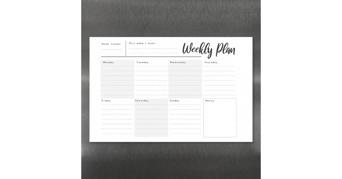 Weekly planner and organiser white magnetic dry erase sheet | Zazzle