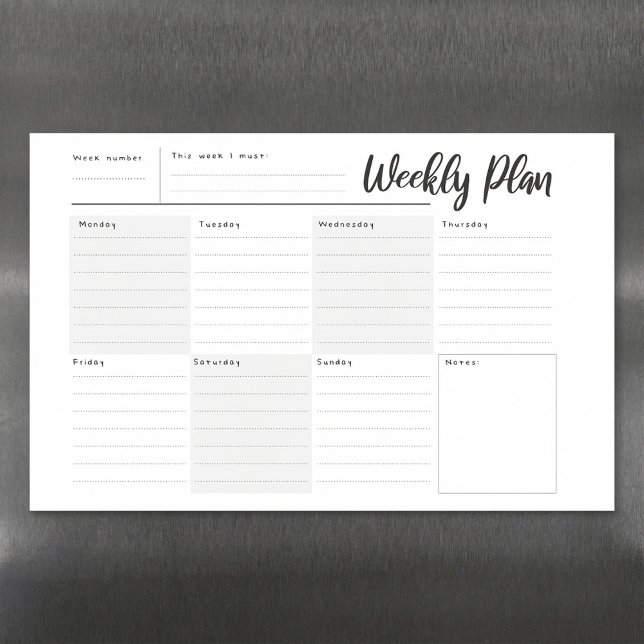 Weekly planner and organiser white magnetic dry erase sheet (Weekly planner and organiser white magnetic dry erase sheet.)