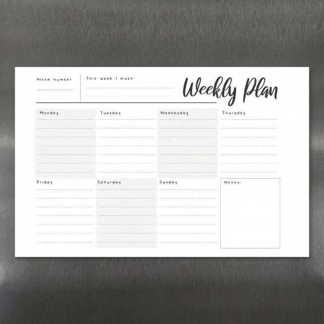 Weekly planner and organiser white magnetic dry erase sheet | Zazzle