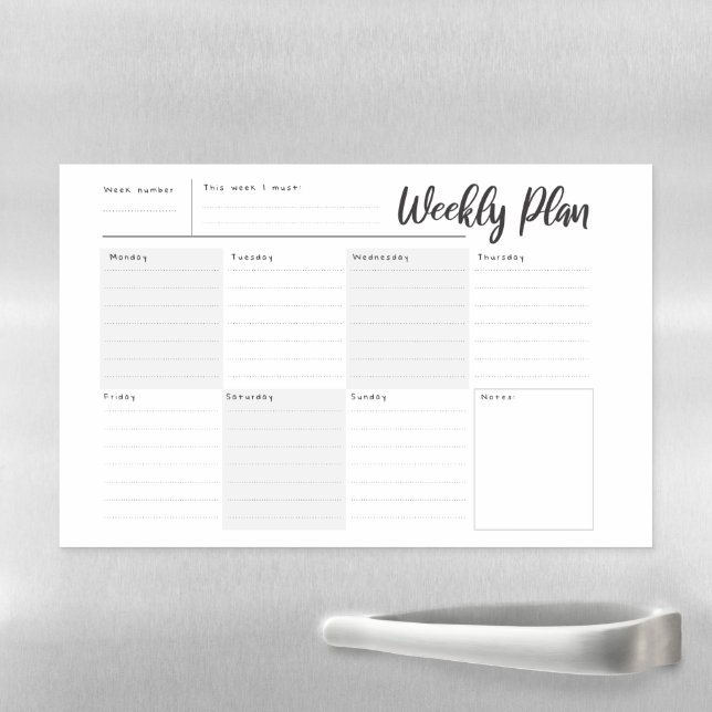 Weekly planner and organiser white magnetic dry erase sheet (In Situ)