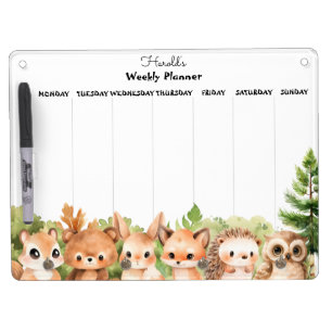 Weekly Planner Baby Boy Woodland Dry Erase Board With Keychain Holder