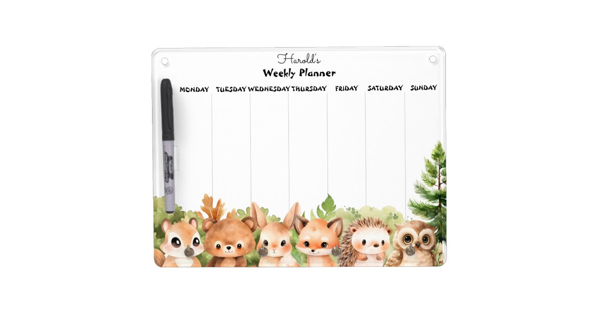 Weekly Planner Baby Boy Woodland Dry Erase Board With Keychain Holder ...