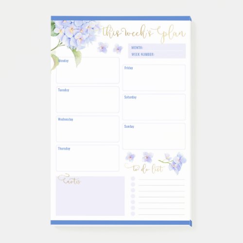 Weekly Planner Blue Hydrangea Flower Post_it Notes