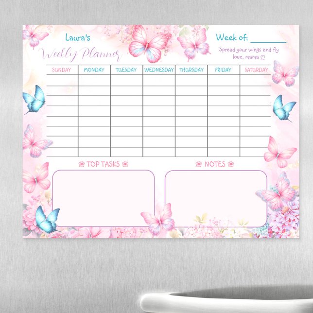Weekly Planner Butterfly Pink Purple Floral Name Magnetic Dry Erase Sheet (Weekly Planner Butterfly Pink Purple Floral Name Magnetic Dry Erase Sheet)